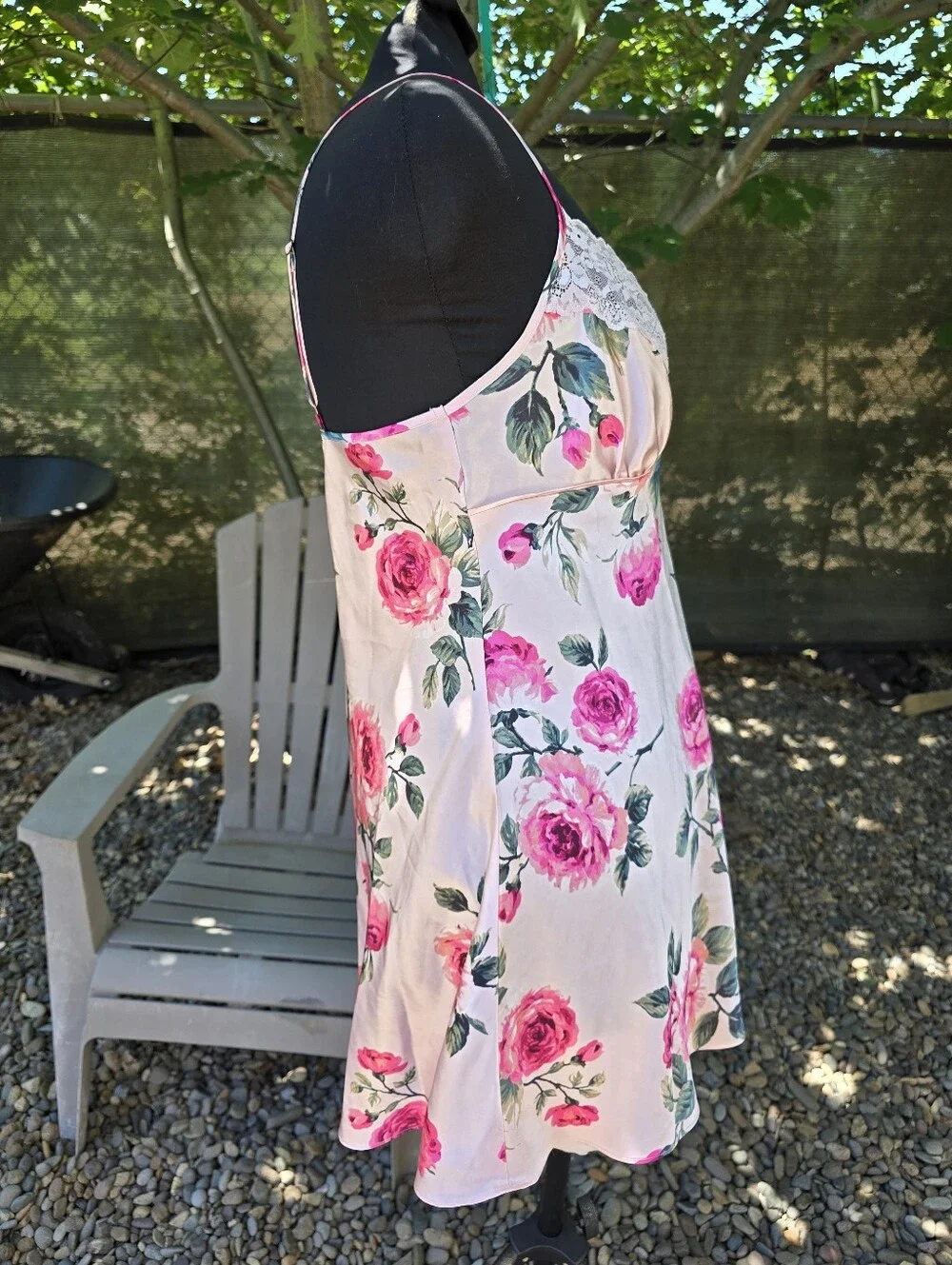 Y2K Floral Pink Satin Slip Dress Lingerie Negligee Romantic Soft Girl Dolce Vita - Picture 3 of 9